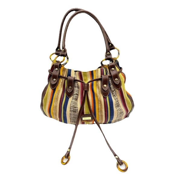 Relic Striped Canvas Purse / Bag Handbag Snap & Cinch Jewel Tone Multicolor - Picture 1 of 15